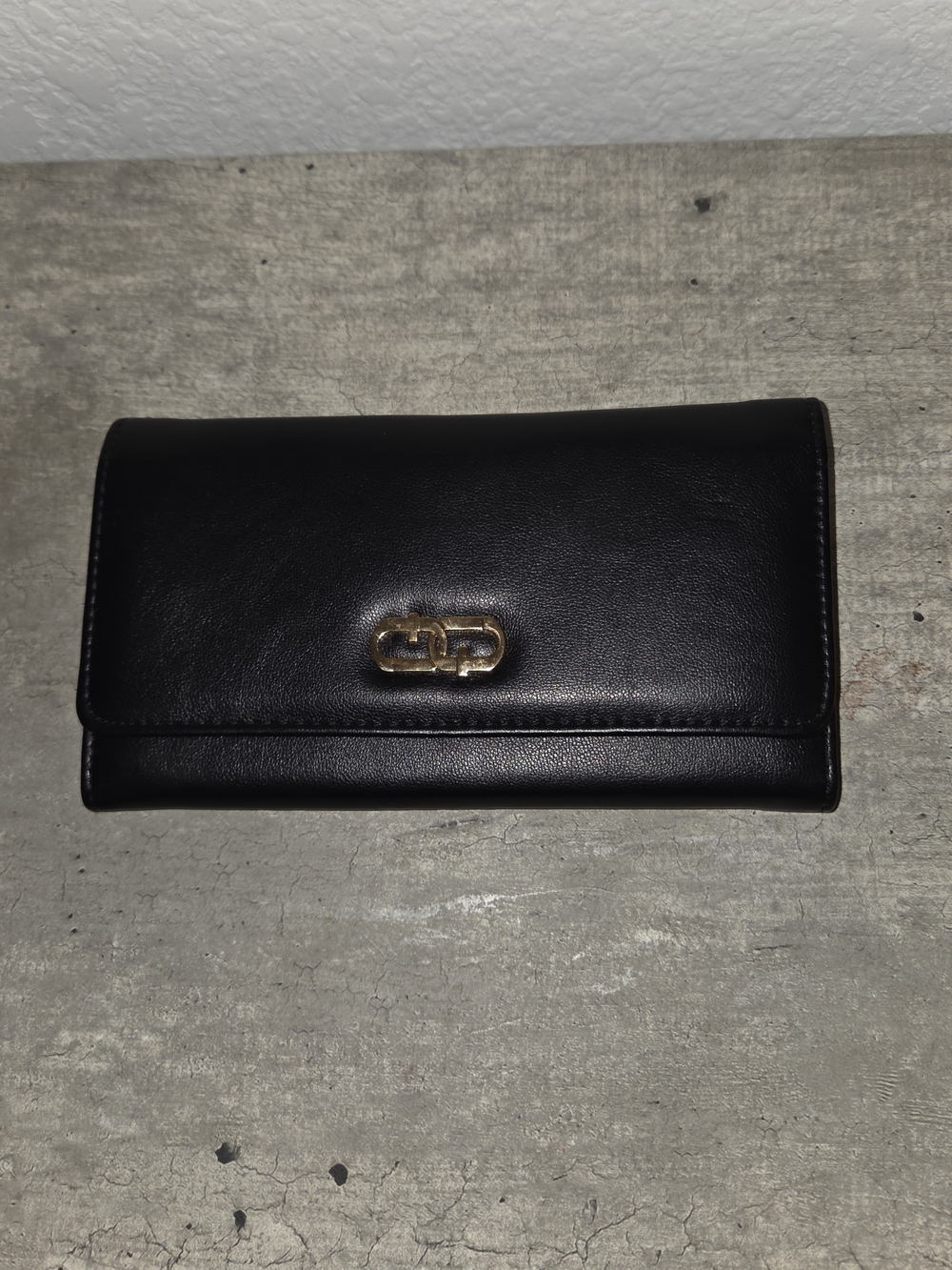 Black Leather Wallet with Gold Hardware
